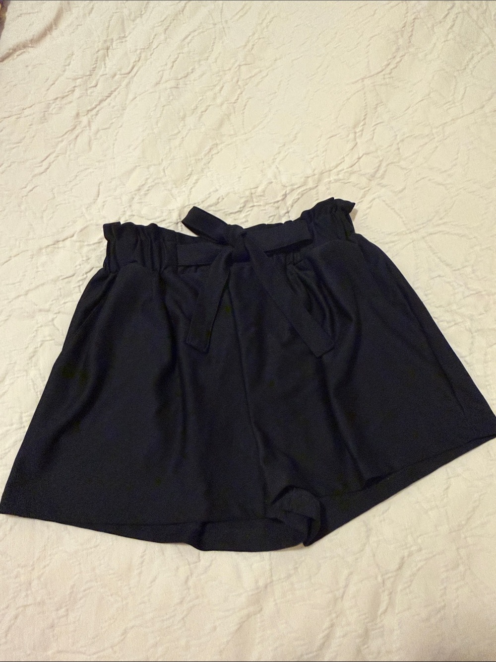 High-Waist Paperbag Tie-Waist Women’s Shorts — Black